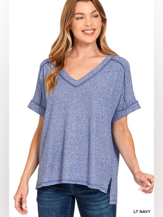 Zenana Outfitters Tops - NWT ZENANA SOFT MELANGE HACCI V-NECK SHORT SLEEVE HI-LOW TEE
